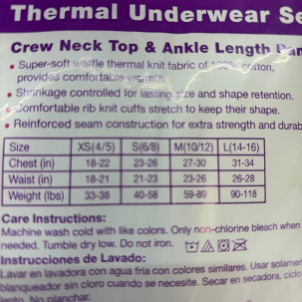 Hanes Her Way Girls Thermal Underwear Set White Cotton Stars Vintage large 14-16